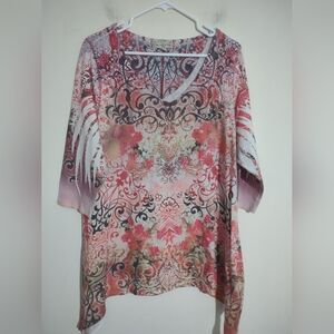 Live And Let Live Top 2X Casual Festival Resort Artsy Embellished Flowy Ornate‎